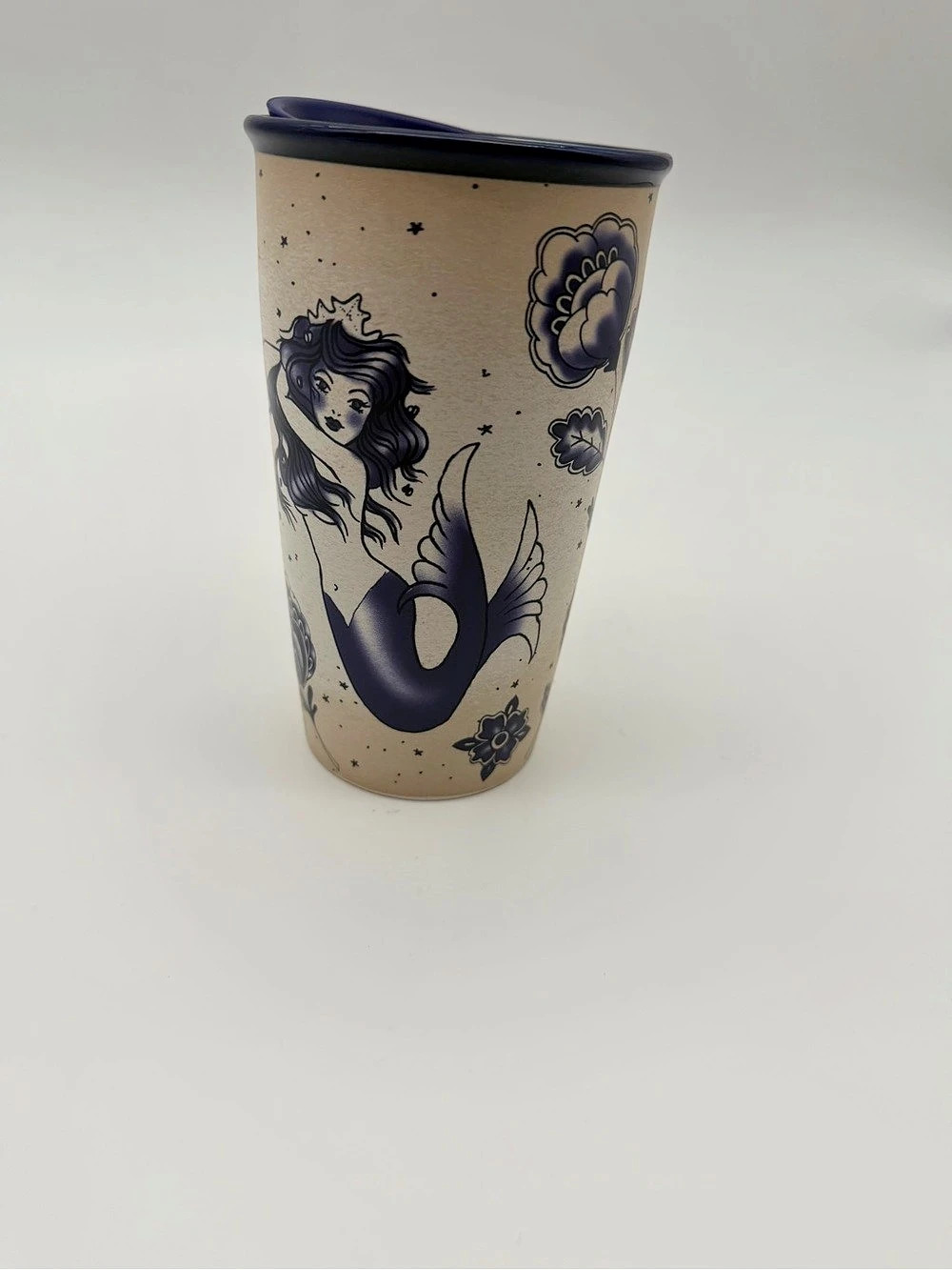 Starbucks Sailor Tattoo Mermaid Ceramic Travel Tumbler Cream & Blue